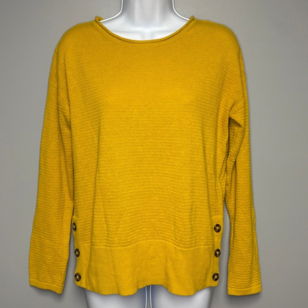 Cynthia Rowley Gold Mustard Yellow Linen Blend Casual Waffle Knit Top Sz S